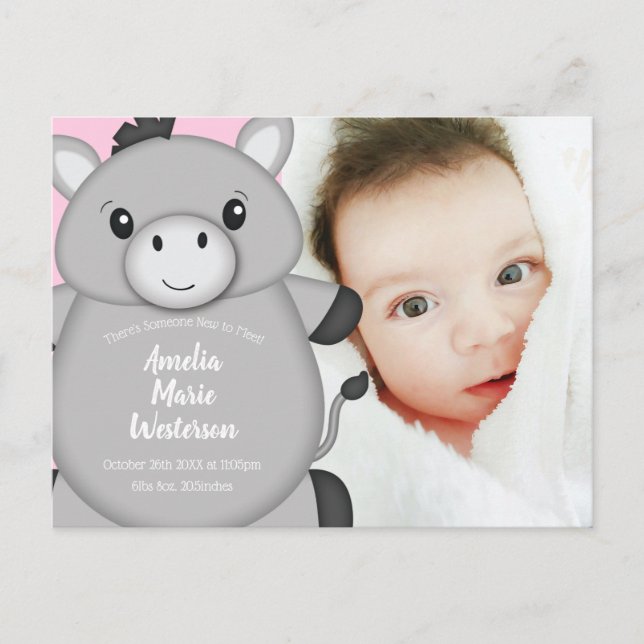 Chica de Invitación de bebé de burro rosado (Anverso)