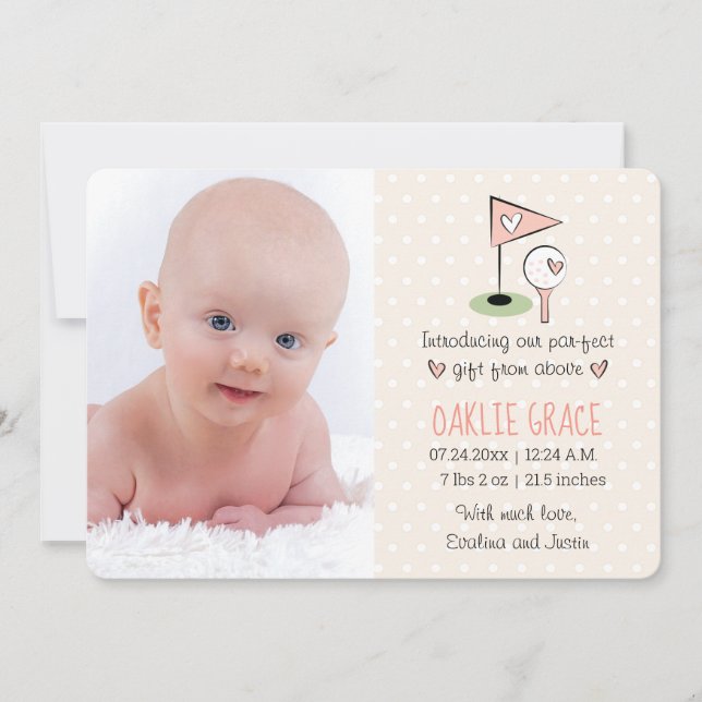 Chica de Invitación de bebé de golf rosa (Anverso)