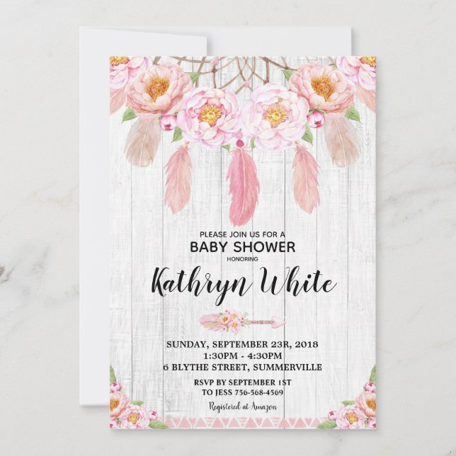 Chica de Invitación de Boho Floral Rustic Baby Sho (Anverso)