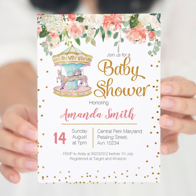 Chica de invitación de Carousel Baby Shower (Subido por el creador)