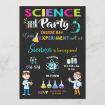 Chica de invitación de cumpleaños de Mad Science F