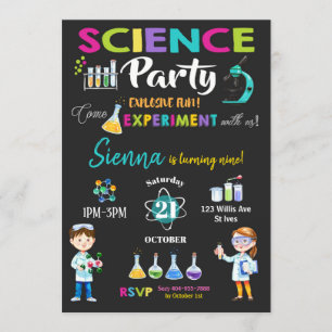 Chica de invitación de cumpleaños de Mad Science F