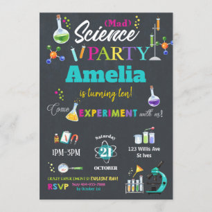 Chica de invitación de cumpleaños de Mad Science F