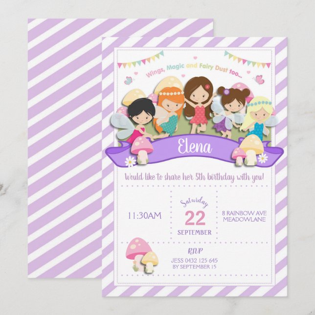 Chica de invitación de cumpleaños de Rainbow Woodl (Anverso / Reverso)