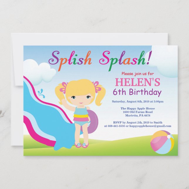 Chica de invitación de cumpleaños Fiesta de la pis (Anverso)