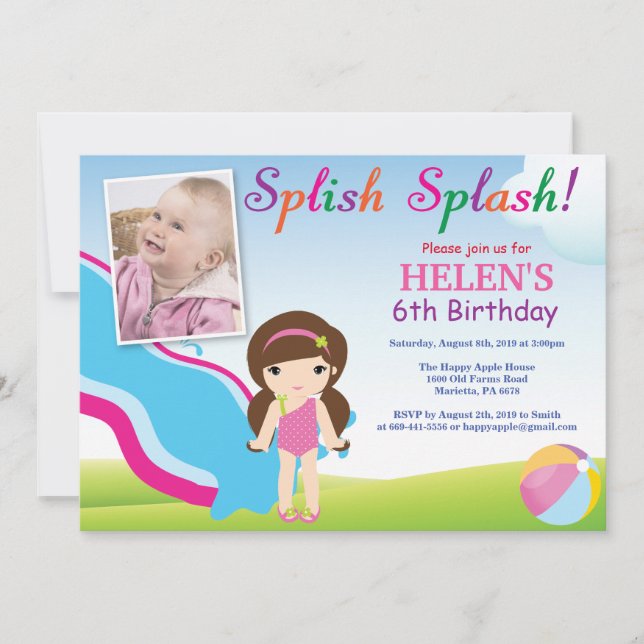Chica de invitación de cumpleaños Fiesta de la pis (Anverso)