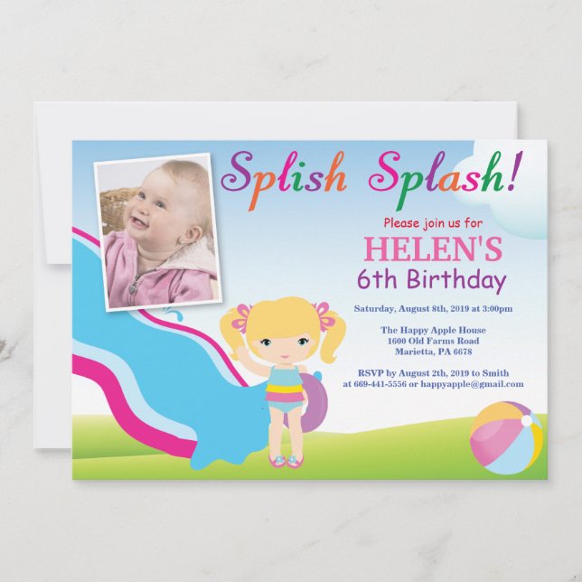 Chica de invitación de cumpleaños Fiesta de la pis (Anverso)