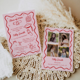 Chica de Invitación de graduación de Doodle Rosa 4