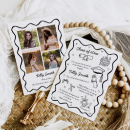 Chica de Invitación de Graduación Doodle 4 Fotos