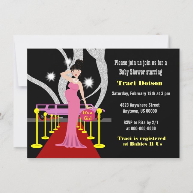 chica de invitación de Hollywood Baby Shower (Anverso)