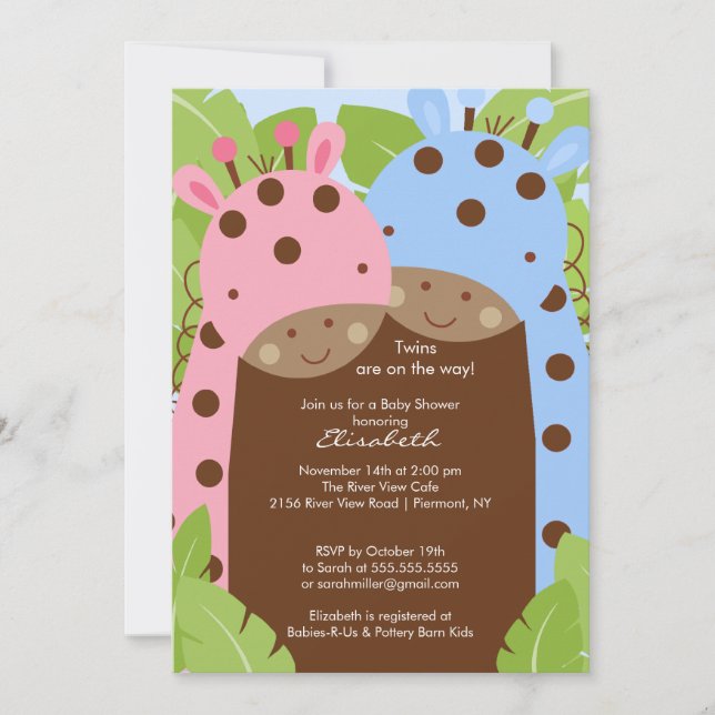 Chica de invitación de los gemelos a Baby Shower (Anverso)