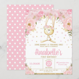 Chica de Invitación de primer cumpleaños de conejo