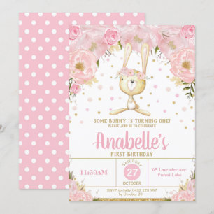 Chica de Invitación de primer cumpleaños de conejo