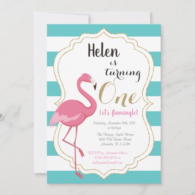 Chica de Invitación de Primer Cumpleaños de Flamin (Anverso)