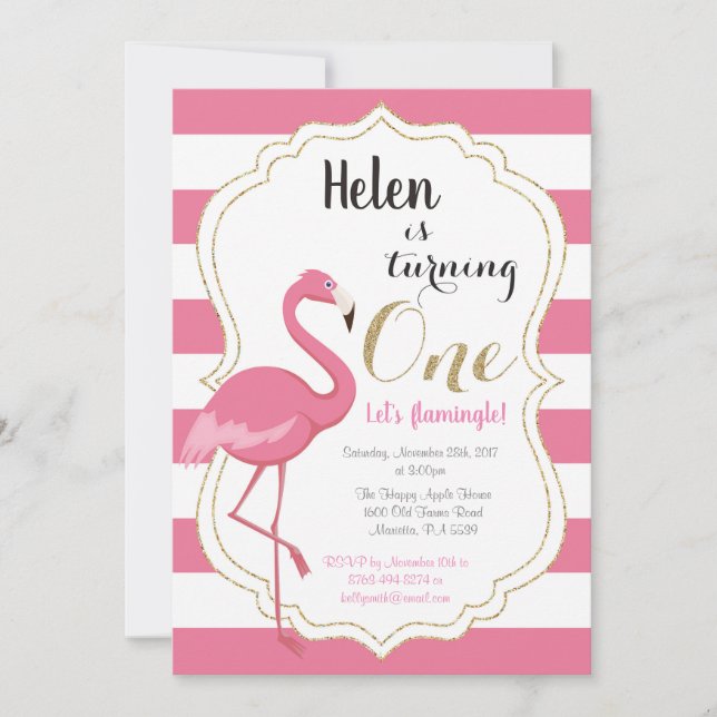 Chica de Invitación de Primer Cumpleaños de Flamin (Anverso)