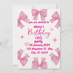 Chica de Invitación de Primer Cumpleaños de Pink B