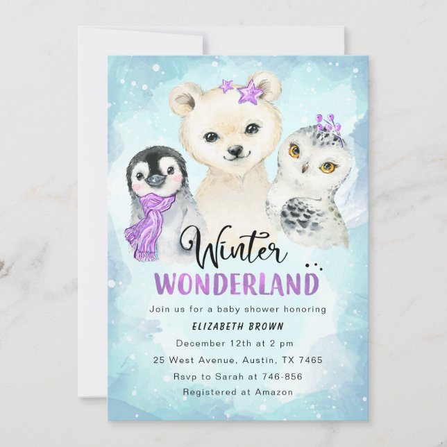 Chica de Invitación de Winter Wonderland Baby Show (Anverso)