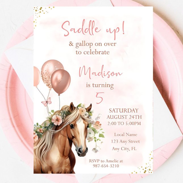Chica de invitación floral de cumpleaños de caball (Subido por el creador)