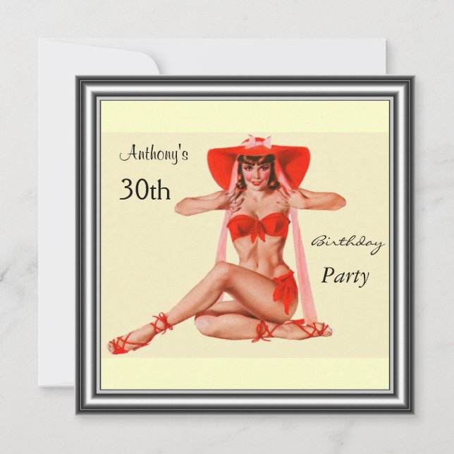 Chica de Invitación Pin-up y Cumpleaños de Crema F (Anverso)