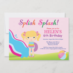 Chica de invitación por cumpleaños de la piscina c