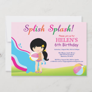 Chica de invitación por cumpleaños de la piscina c