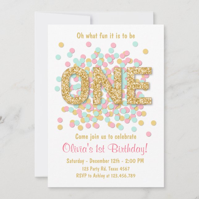 Chica de invitación por primer cumpleaños (Anverso)