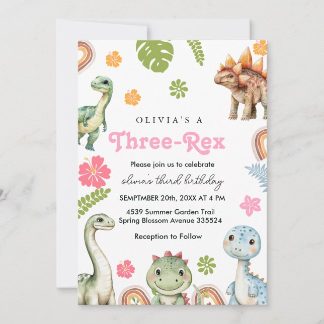 Chica de Invitación Rex cumpleaños Dinosaurio (Anverso)