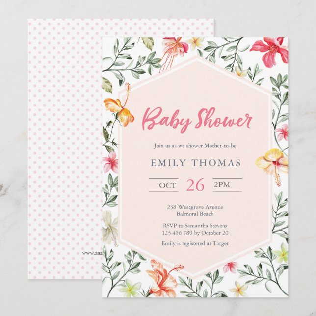 Chica de invitación tropical de Baby Shower (Anverso / Reverso)