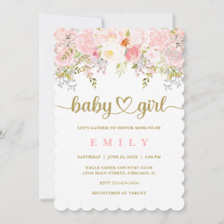 Chica de invitaciones a Baby Shower con flores ros