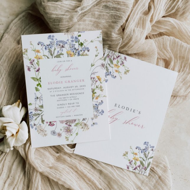 Chica de invitaciones a Baby Shower con flores sil (Subido por el creador)