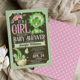 Chica de invitaciones a Baby Shower de dinosaurios