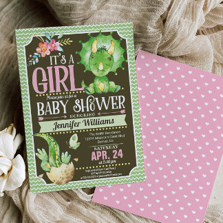 Chica de invitaciones a Baby Shower de dinosaurios