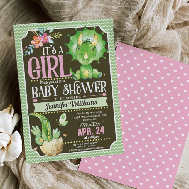 Chica de invitaciones a Baby Shower de dinosaurios (Subido por el creador)