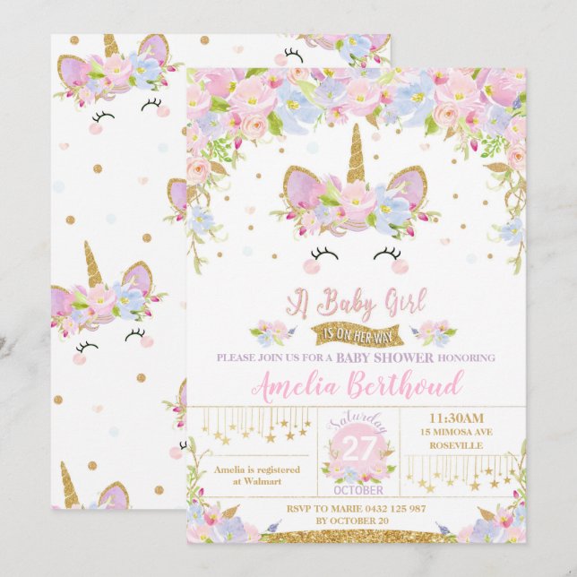 Chica de invitaciones a Baby Shower de Floral Cute (Anverso / Reverso)