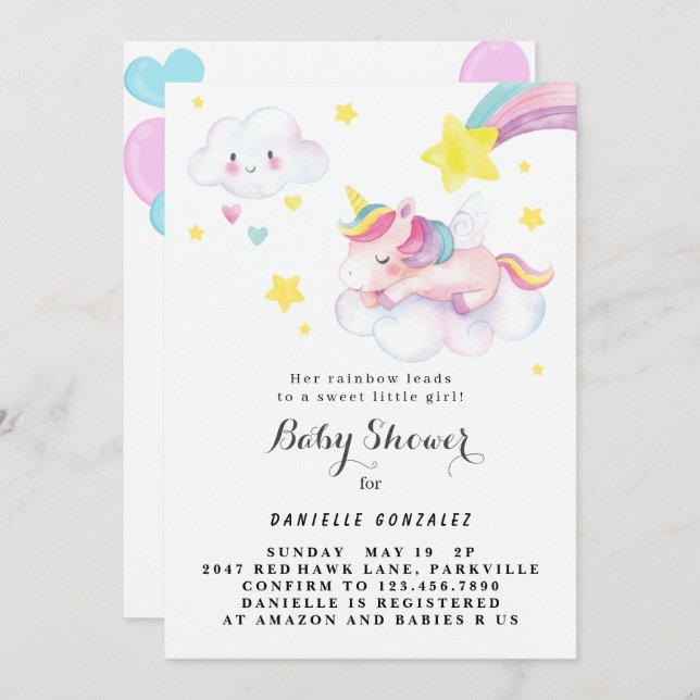 Chica de invitaciones a Baby Shower de Floral Cute (Anverso / Reverso)