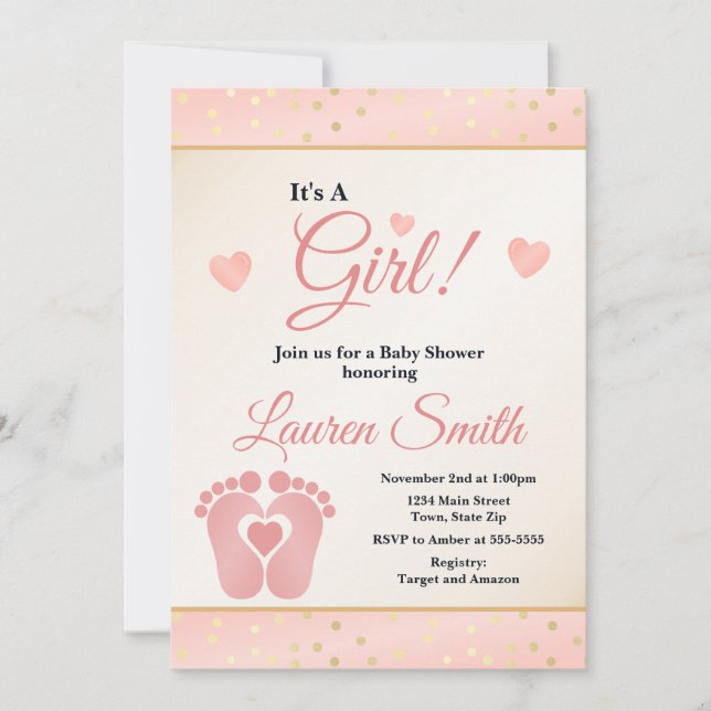 Chica de invitaciones a Baby Shower de huella, ded (Anverso)