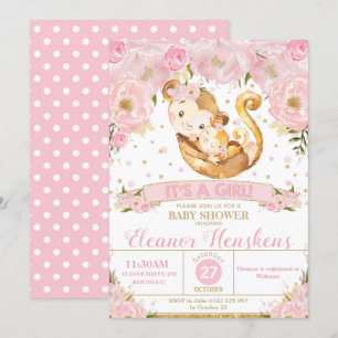 Chica de invitaciones a Baby Shower de Monkey Flor
