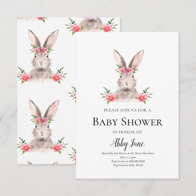 Chica de invitaciones a Baby Shower para conejitos (Anverso / Reverso)