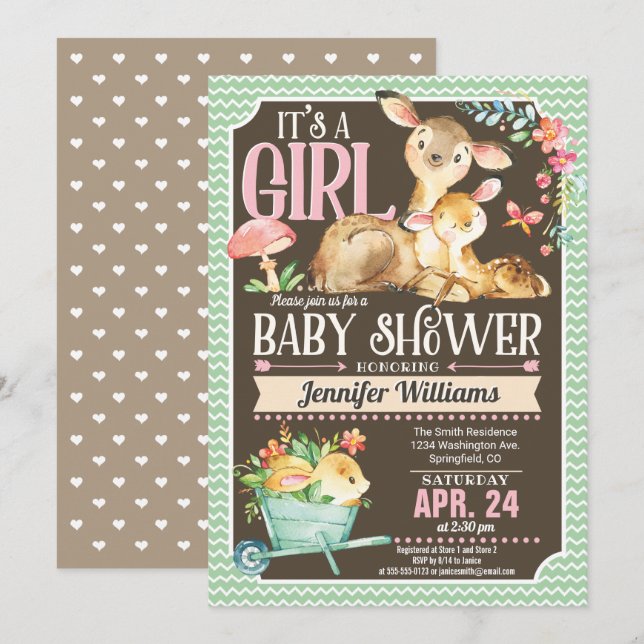 Chica de invitaciones a Baby Shower para venados d (Anverso / Reverso)
