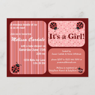 Chica de invitaciones a bebés con leche roja rosa