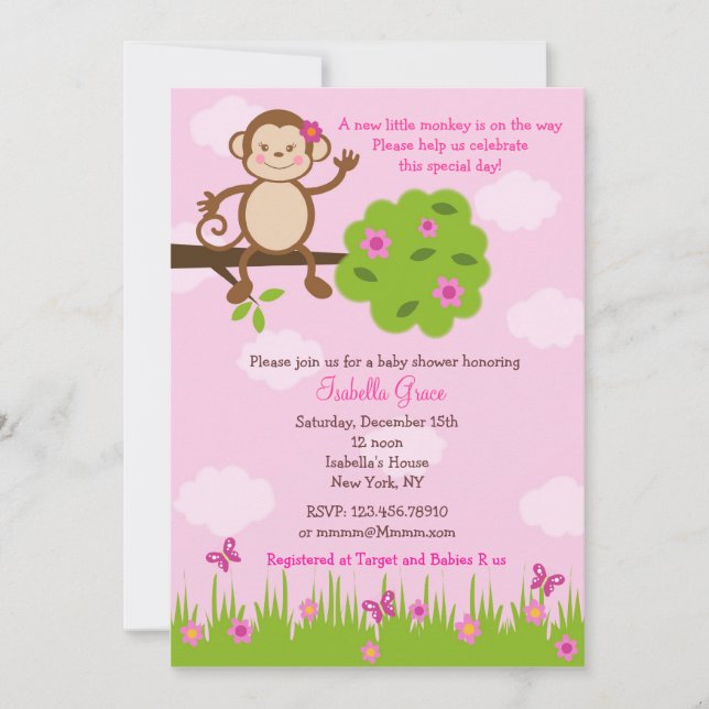 Chica de invitaciones a bebés monos (Anverso)