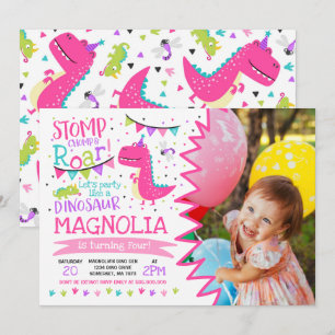 Chica de invitaciones a cumpleaños Dinosaur Fiesta
