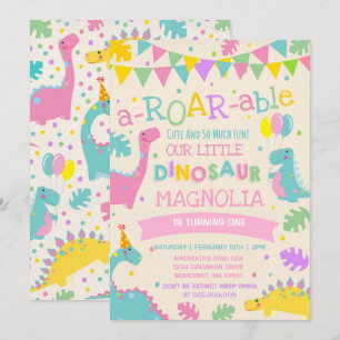 Chica de invitaciones a cumpleaños Dinosaur Fiesta