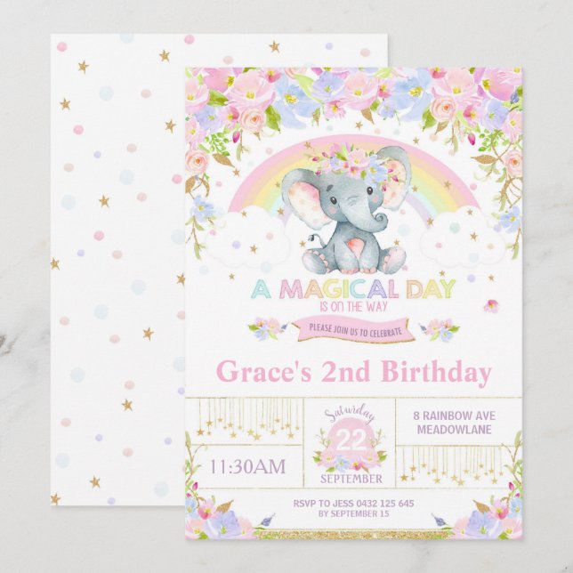 Chica de invitaciones a la fiesta de cumpleaños de (Anverso / Reverso)