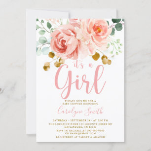 Chica de invitaciones a Rubor Pink Floral Baby Sho