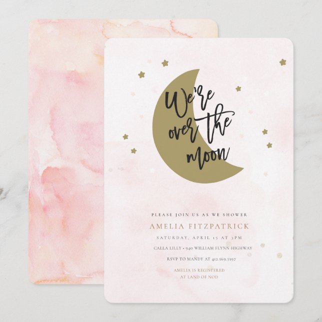 Chica de invitaciones a través de la luna en Baby  (Anverso / Reverso)
