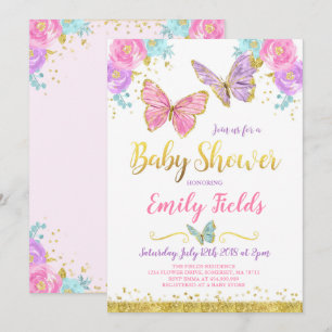 Chica de invitaciones Baby Shower a mariposa Baby 