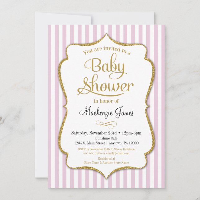 Chica de invitaciones Baby Shower de color rosa (Anverso)