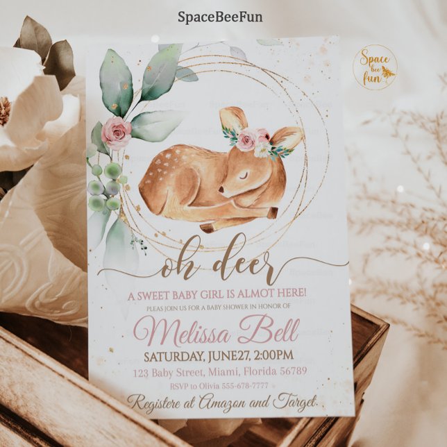 Chica de invitaciones Baby Shower para venados de  (Woodland animal Deer Baby Shower Invitation Girl Forest animal Deer Girl Baby Shower Invite Woodland)