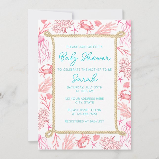 Chica de invitaciones de Baby Shower náutico coste (Anverso)